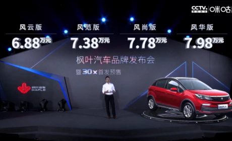 补贴后6.88万元起！枫叶30X发布预售价
