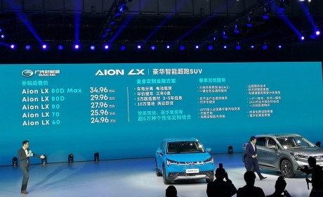 综合续航650 km 24.96万元起 广汽新能源Aion LX上市