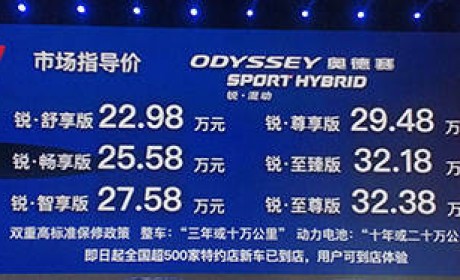 售价22.98万~32.38万元 广汽本田奥德赛锐·混动正式上市