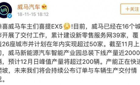 执念“打脸”：一拖再拖 威马年交付十万辆有戏吗