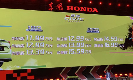 新款东风本田思域正式上市 售11.99万起