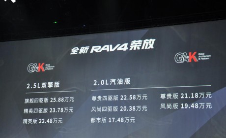 一汽丰田全新RAV4荣放上市 售17.48万起