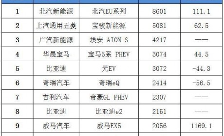 10月新能源汽车销量TOP10：威马EX5挤进前十