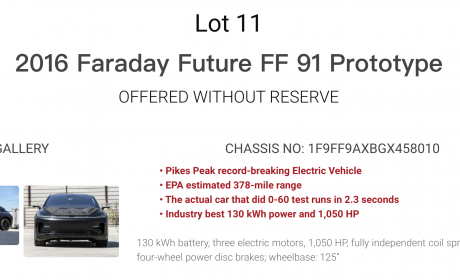 贾跃亭造的颠覆性汽车：两辆FF91原型车被挂网拍卖