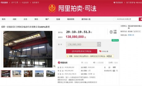 知豆汽车在阿里司法拍卖100％公司股权，评估价仅为1.97亿元