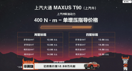 上汽大通MAXUS T90上市 12.98万起售和500牛米超强动力的上汽牛让对手们汗颜！