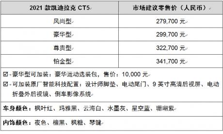 2021款凯迪拉克CT5新增尊贵型 售价32.27万元