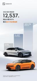 极氪2024年1月交付12537台 同比大增302%