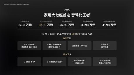 小鹏X9全新610长续航Max版本正式发布 售价37.98万元