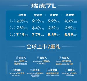 瑞虎7、瑞虎7L与瑞虎5运动版三车上市 限时优惠价6.99万起