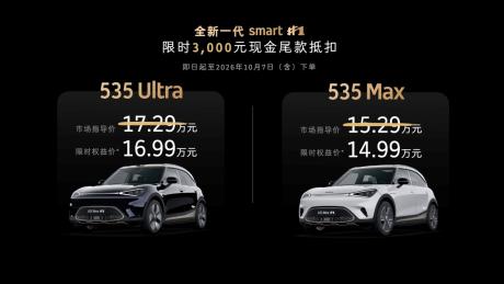 全新一代smart精灵1号上市 限时权益价14.99万-16.99万元